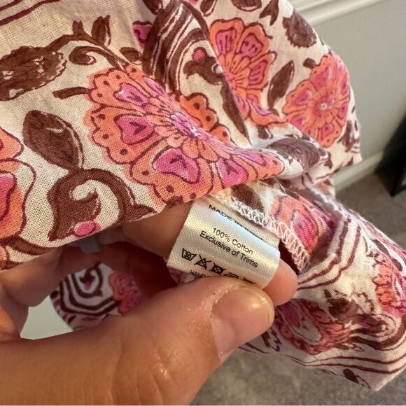 Tuckernuck Marea Pink White Floral Cotton Long Sleeve Tassel Block Print Top M - Picture 6 of 13